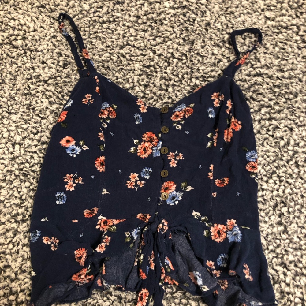 navy blue flower print top